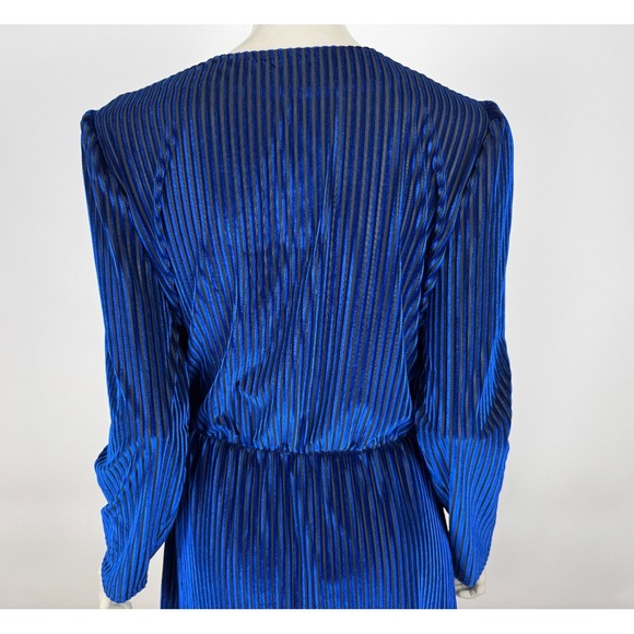 Lulus Live It Up Royal Blue Striped‎ Velvet Long Sleeve Dress Women L NWT V-neck - Picture 11 of 14